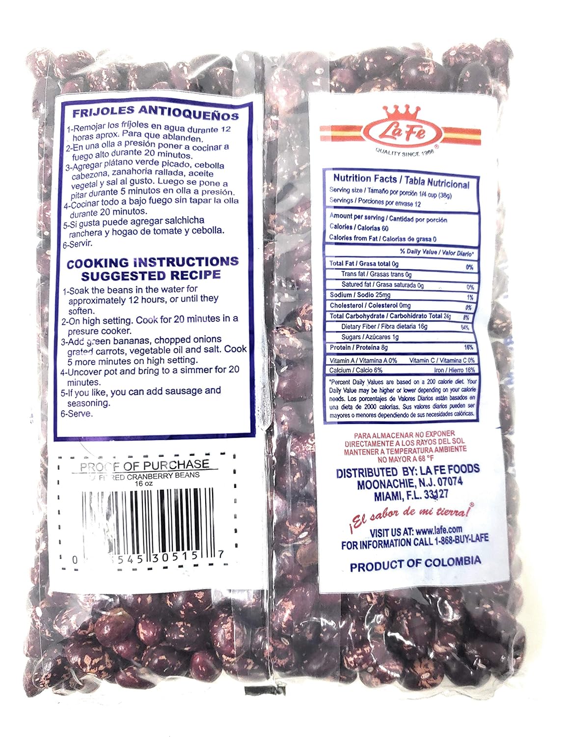 Amazon Com La Fe Frijol Cargamanto Rojo Red Cranberry Beans 16oz 2 Pack Grocery Gourmet Food