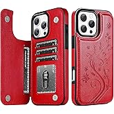 Korecase Compatible with iPhone 16 Pro Max Flip Wallet Phone Case with Card Holder,PU Leather Butterfly Magnetic Clasp Back Flip Case for iPhone 16 Pro Max 6.9" 2024 Red