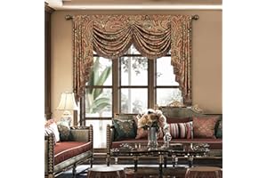 Loom and Mill Vintage Jacquard Waterfall Valance for Living Room Bedroom, Classic Paisley Swag Window Valances with Tassels, Luxury Swag Curtains for Banquet Holiday Decoration(W59Inch,1 Panel)