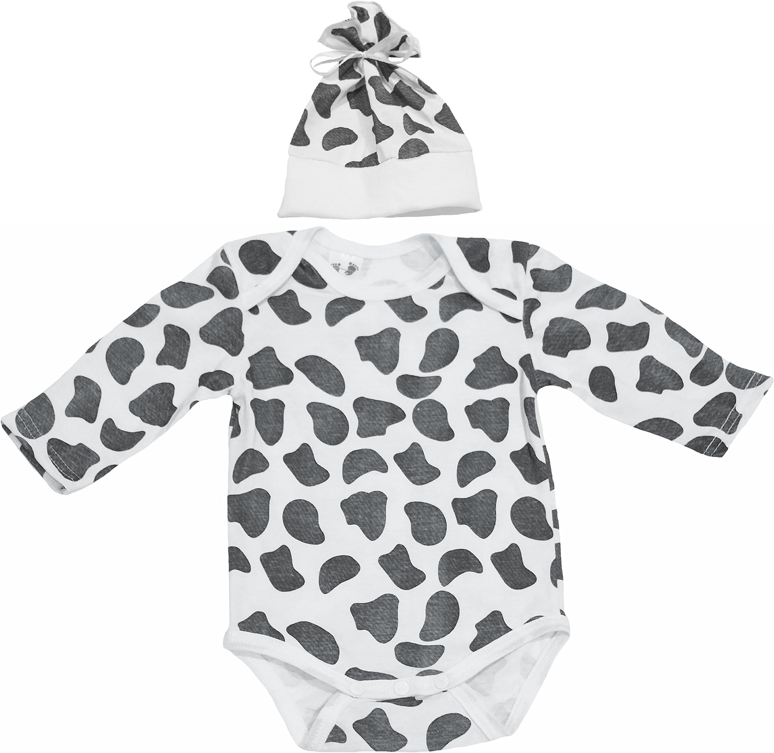 Ten Teeny Toes Cow Print Onesie Bodysuit and Hat White - Black Infant