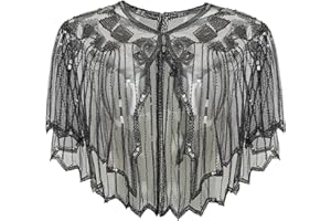 BABEYOND Sequin Beaded Evening Cape 1920s Shawl Wraps (Black)