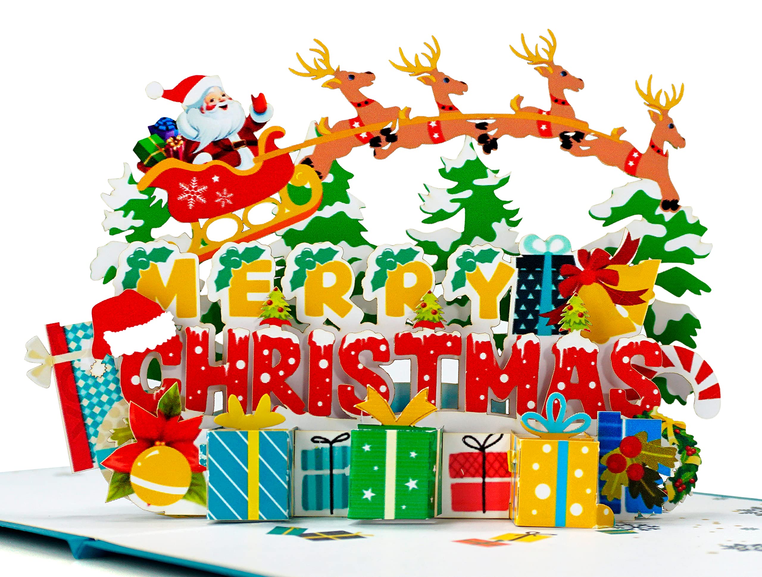 CUTPOPUP Santa Claus Reindeer Boxed Gift Tree, Christmas Cards, 3D Xmas Pop Up Cards, Xmas Cards, Christmas cards for Family Members, Friends, Lover, Her, Wife, Him, Husband, Mom, Mum, Brother UK