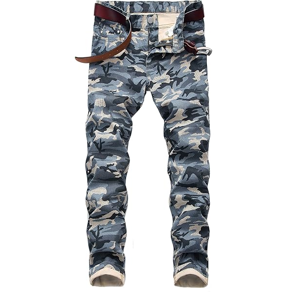 Camo Denim Jeans for Men Moto Biker Slim fit Stretch Jeans