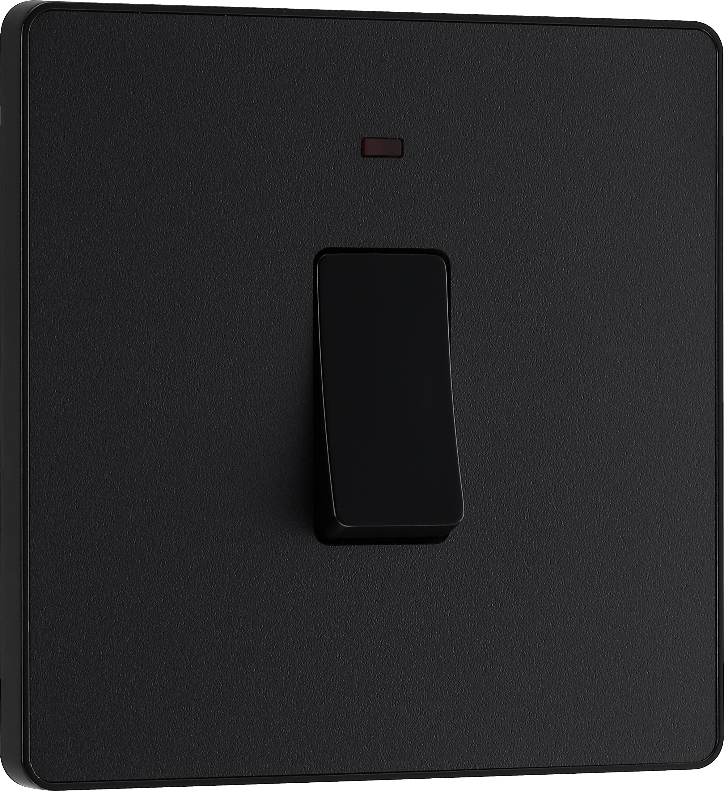 BG Electrical Single Wall Switch with LED Power Indicator, Double Pole, Screwless Front Plate, Round Edges, Evolve, Matt Black, 20A, PCDMB31B
