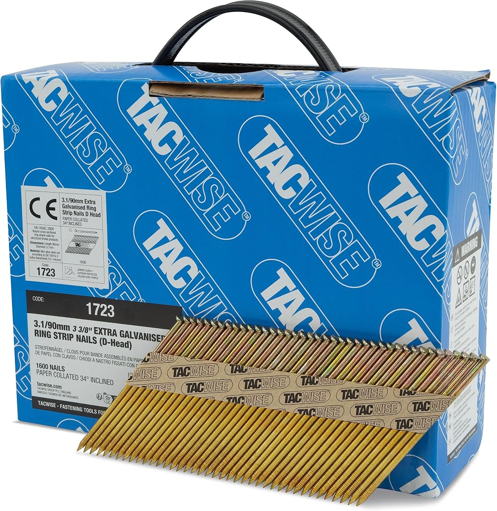 Tacwise 1723 3.1/90mm Extra Galvanised Framing Nails D Head Ring Shank 34°