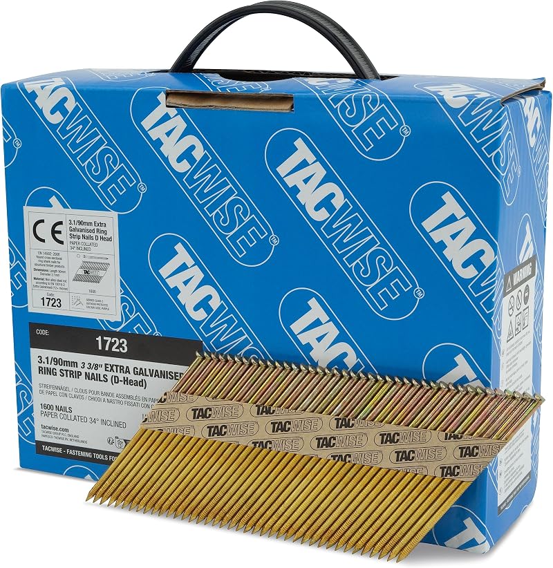 Tacwise 1723 3.1/90mm Extra Galvanised Framing Nails D Head Ring Shank 34°