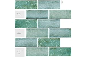 Artemuro 10-Sheets Teal Green Subway Tiles Peel and Stick Backsplash Tile- 3D Self Adhesive Peel and Stick Backsplash for Kitchen, Bathroom - 12"x12" Sticky Mosaic Wall Tiles