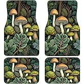 Cute Art Print Mushroom Car Floor Mats-Double Layer Thick Fabric Front Mats With Non-Slip Rubber Backing–Stylish & Durable Automotive Car mats Liners For Suv/Sedan–Easy Clean, Decor Fits Most Vehicles