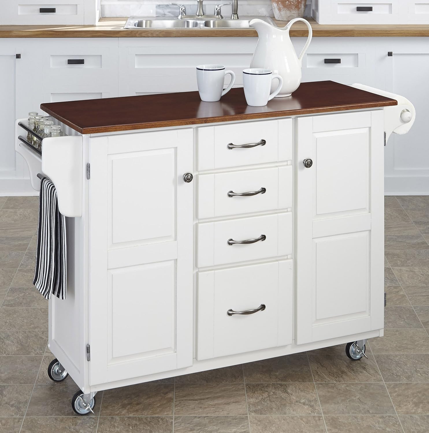 CreateaCart Black 2 Door Kitchen Cart with Oak Top by Home