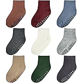 Baby Mid-Crew Socks with Grips (9 Pairs) for 0-7 Years Old Toddler Boy Girl Kids