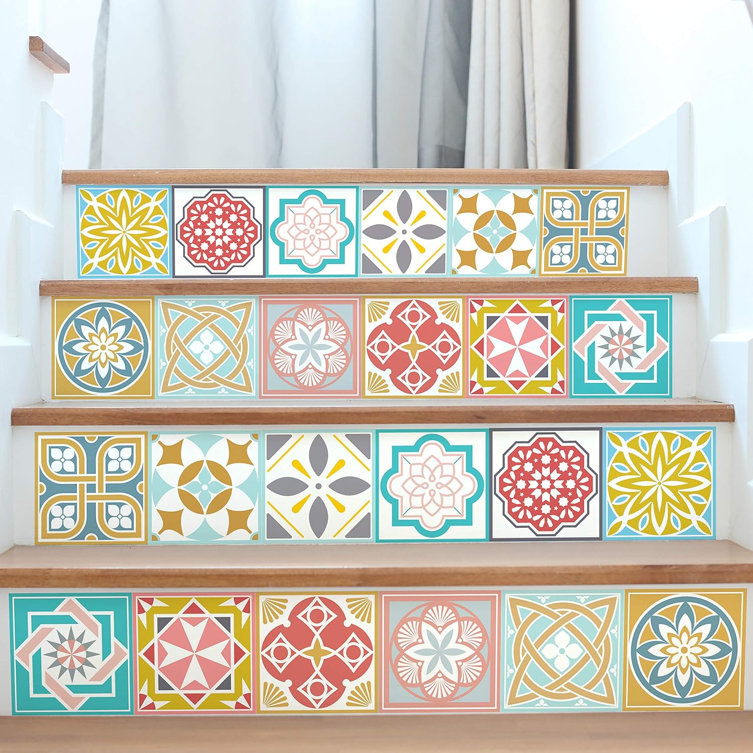 WALPLUS 96 Pcs 15cm (6") Colourful Malia Tile Stickers