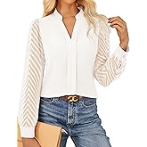 GRACE KARIN Women Business Casual Tops Sheer Lace Long Sleeve Blouses Work Office Pleated V Neck Shirt Fall Formal Outfits