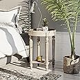 COZAYH Rustic Farmhouse End Table with Storage Shelf, French Country Accent Side Table for Family, Plant Stand, Handmade Wood Grain, Small Spaces, Modern, Round, Vintage Grey Finish.