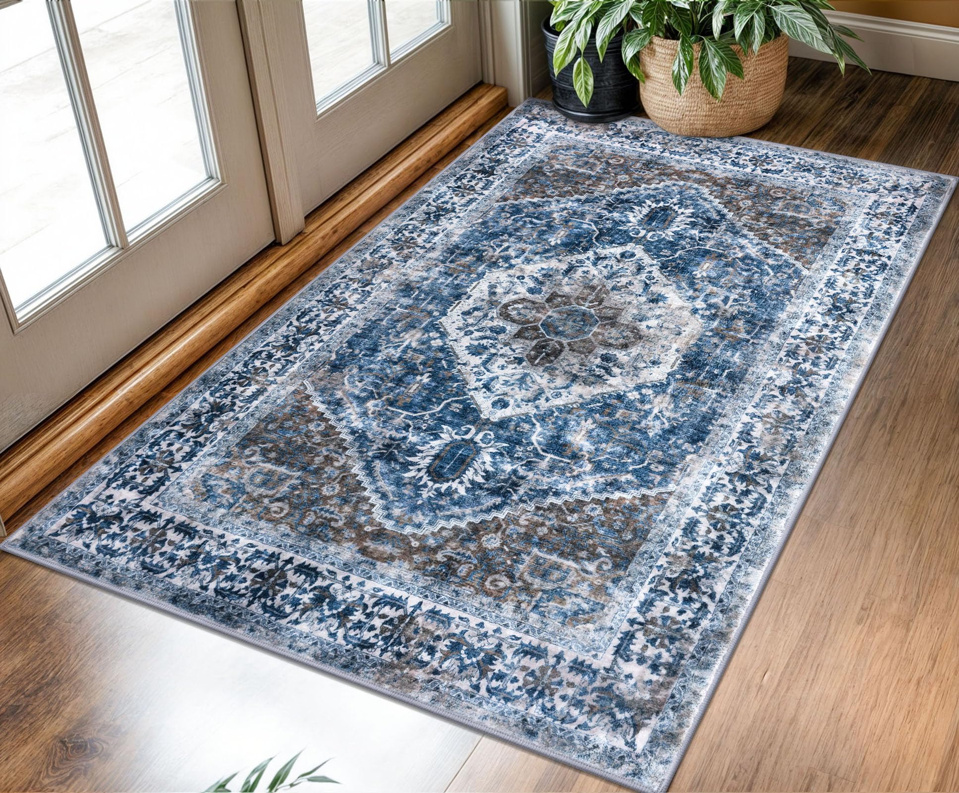 Photo 1 of ** PURPLE**
KOZYFLY Boho Area Rug 3x5 Ft Rugs for Entryway Washable Entry Rug Non Slip Door Mat Indoor Entrance purple  Printed Faux Wool Vintage Kitchen Rug Throw Rugs for Entrance Kitchen Living Room