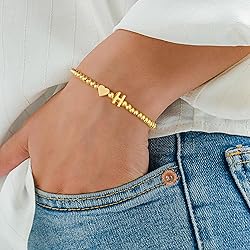 M MOOHAM Gold Initial Bracelet for Women - Dainty