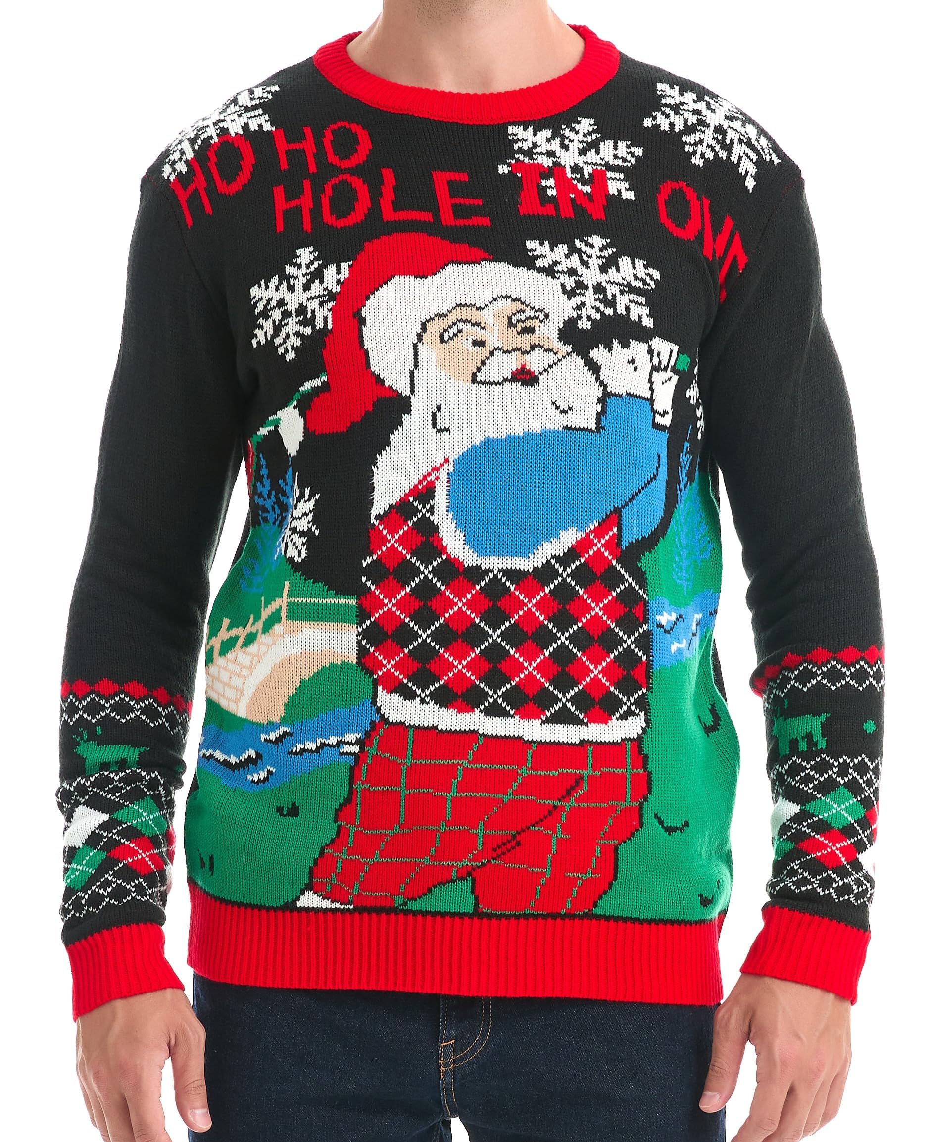 Men's Christmas Holiday Reindeer Snowman Santa Snowflakes Traditional Knitted Ugly Sweater(X Large, HoIn1) Image