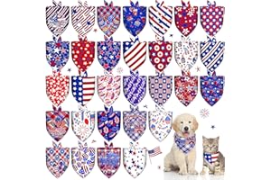 PIKLODO 30 Pcs 4th of July Dog Bandanas Bulk American Flag Pet Scarf Triangle Bibs Holiday Puppy Bandanas Washable Adjustable Patriotic Dog Bandana for Independence Day Small Medium Large Dog Cat Pet Grooming