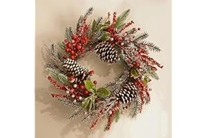 MOONET Christmas Wall Hanging Wreath 19in with Pinecones & Berries - Festive Decor to Brighten Home, Door & Xmas Parties
