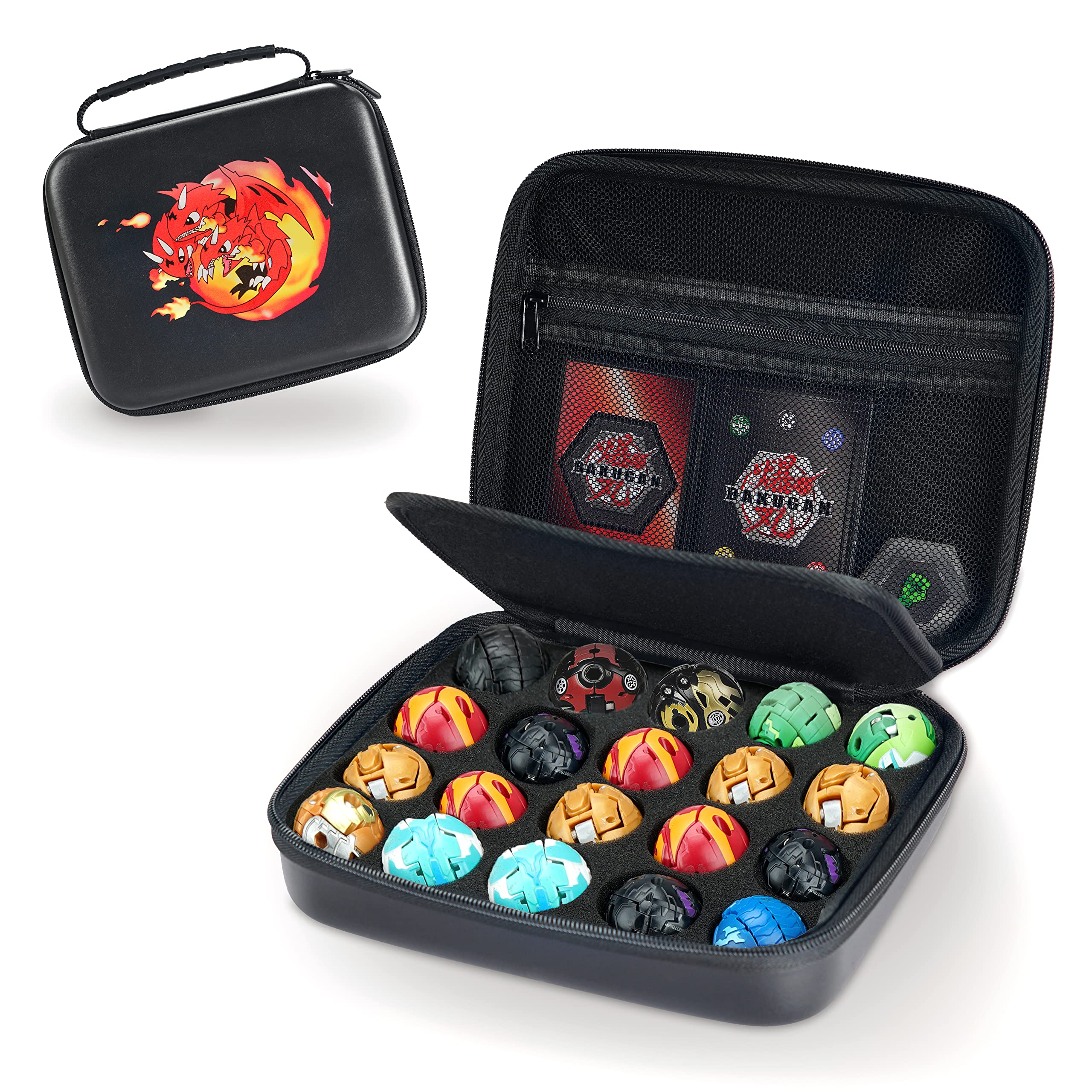 Yosuny Toy Organizer Storage Case Compatible with Bakugan Figures, BakuCores and Fighter Figures, Mini Toy Container Carrying Case (20 Pockets,Black)(No Toys)
