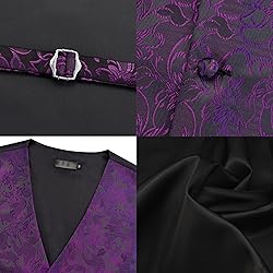 GUSLESON Purple Vest Floral Suit Vest Tie and Bow