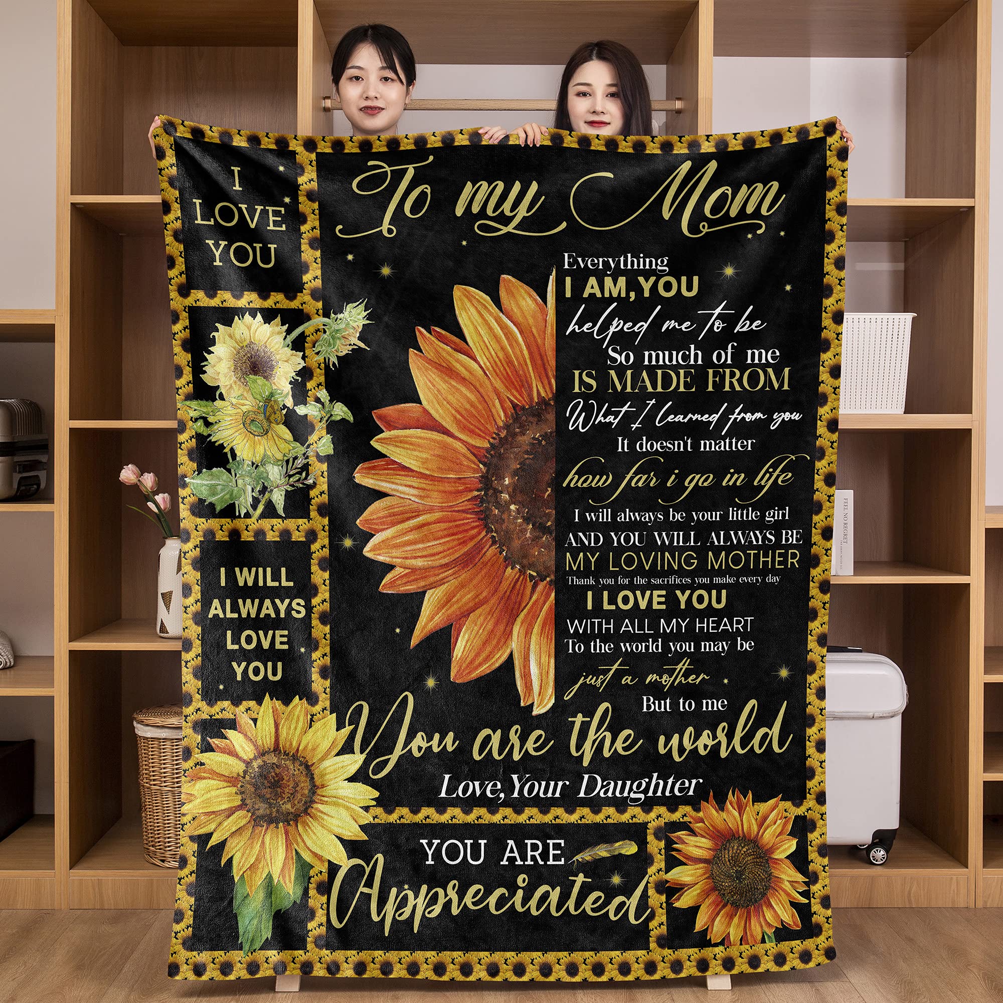 UFOORO Gifts for Mom - Flannel Blanket Mothers Birthday Gifts from Daughter Throw Blankets (Mum Gifts from Daughter)