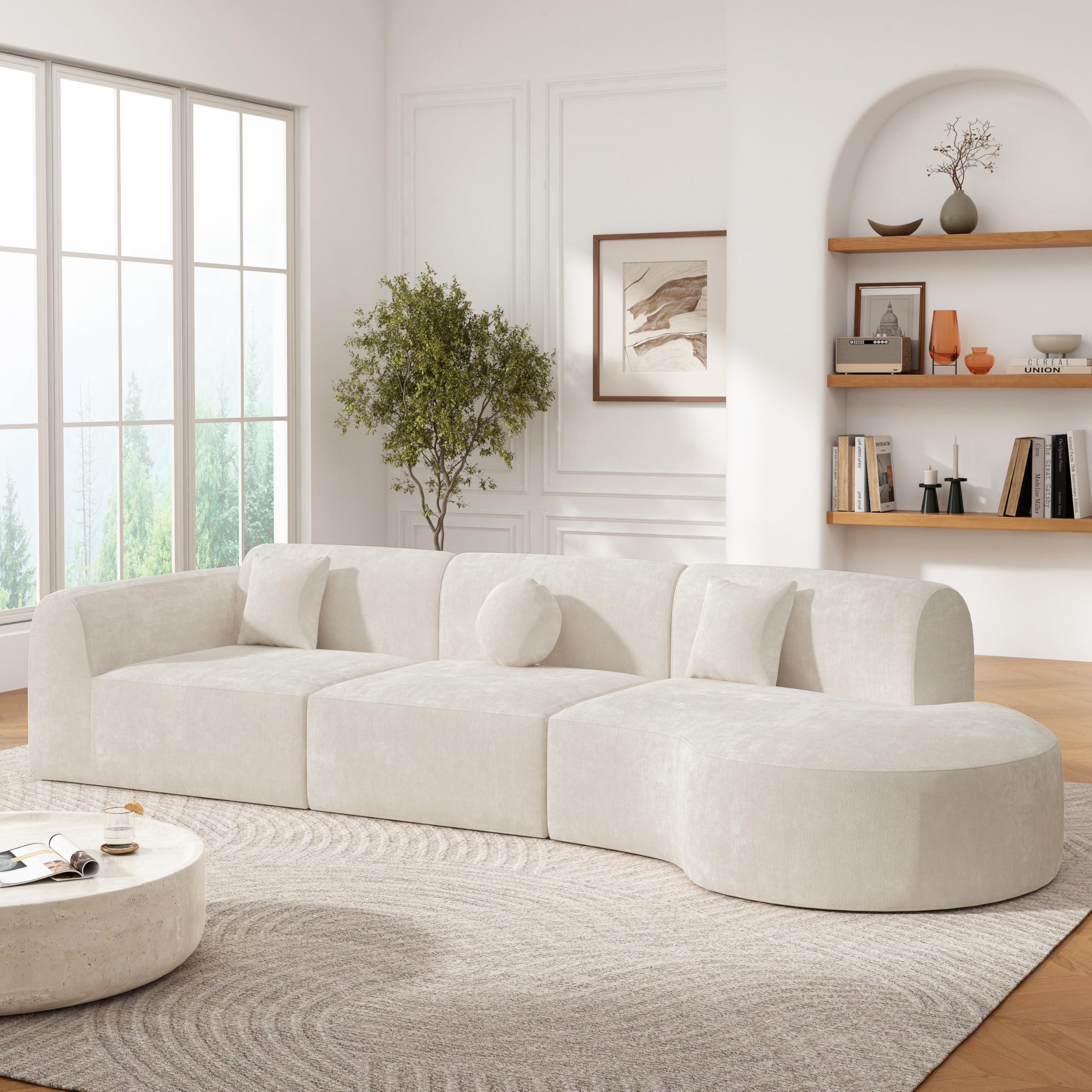 Photo 1 of [SOLD FOR PARTS] Merax 140" Curved Polyester Sectional Sofa Set, 7 Seat Modern Cloud Couch with Chaise Lounge, 3 Pillows, Fully Assembled for Living Room, Beige