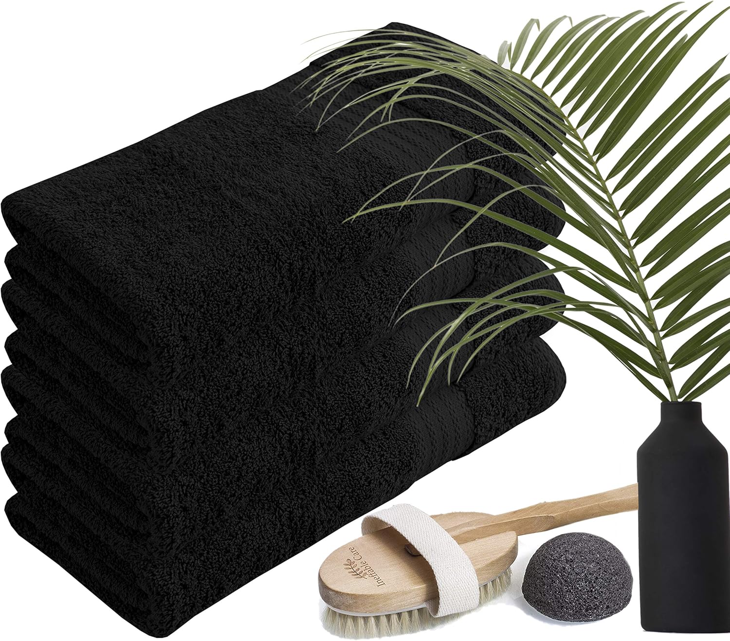 Glamburg Premium Cotton 4 Pack Bath Towel Set - 100% Pure Cotton - 4 Bath Towels 27x54 - Ideal for Everyday use - Ultra Soft & Highly Absorbent - Black: Kitchen & Dining