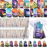 Moinchore 200 Pcs Christian Gifts for Women Christian Accessories Include 50 Bible Verses Notebooks 50 Church Bookmarks 50 Scripture Pens 50 Organza Bags for Church Motivational Gift(Scenery)