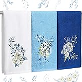 Fanfanwin 3 Pcs Eucalyptus Leaf Hand Towels Embroidered Decorative Bathroom Blue Hand Towels 100% Cotton 14 x 29 Inch for Bathroom Kitchen Decor