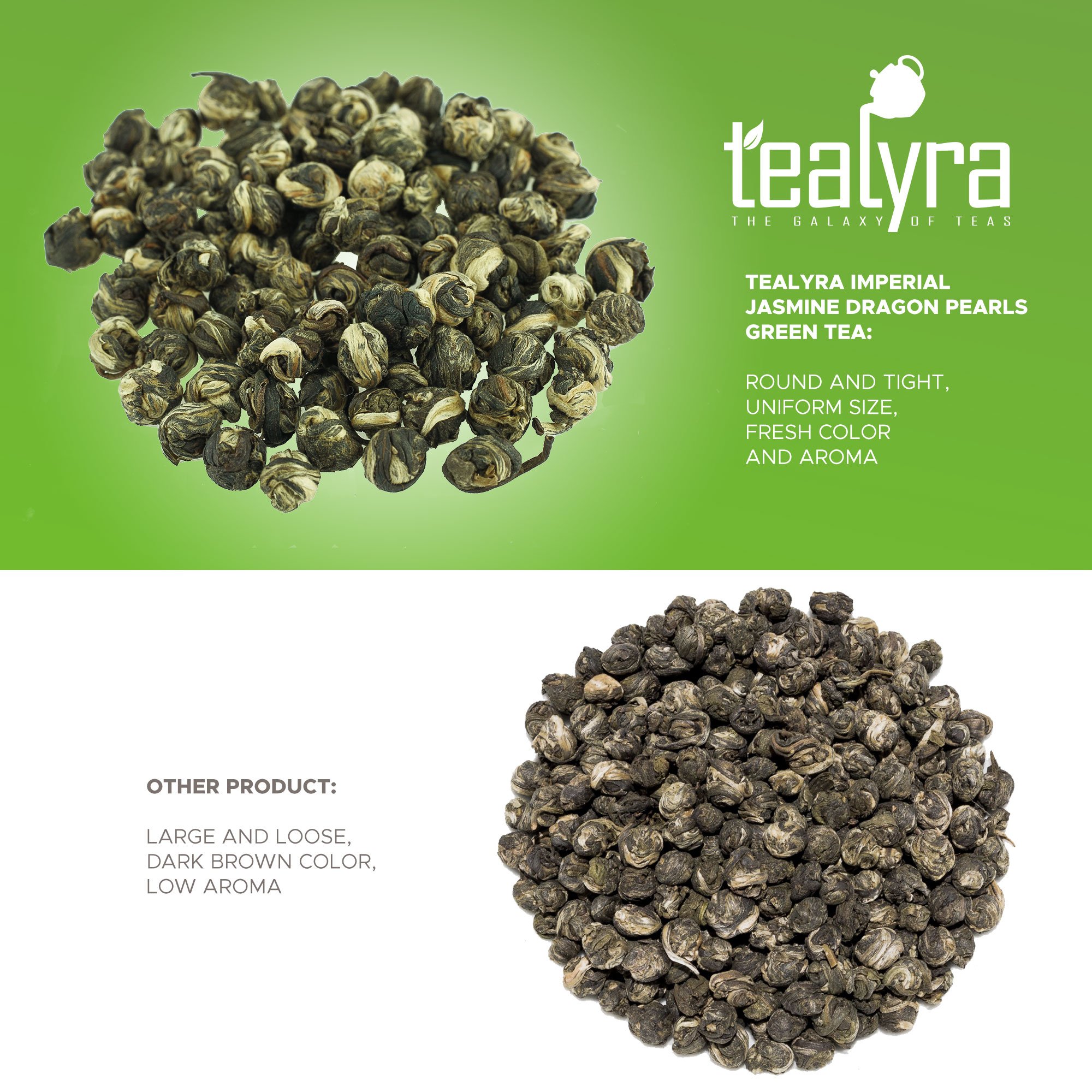 Tealyra Imperial Jasmine Dragon Pearls Loose Leaf Green Tea Jasmine Green Tea with
