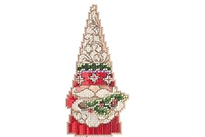 Gnome Holding Holly Counted Cross Stitch Ornament Kit Mill Hill 2022 Jim Shore Santa Gnomes JS202214, multi