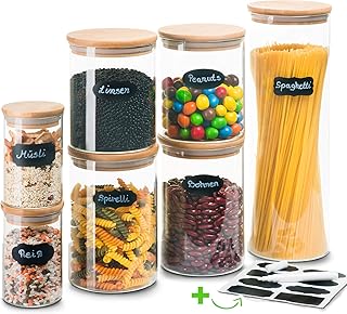 Greeano® Vorratsgläser mit Deckel 7 teilig | Füllmenge 5.9L | Spülmaschinenfest | Mottensicher | Borosilikatglas