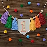 Ereniko Handmade Light Rainbow 1st Birthday High Chair Banner Party Decoration for Girl Baby Colorful Wall Hangings Decoration Happy One Birthday Photoshoot Props Photo Props