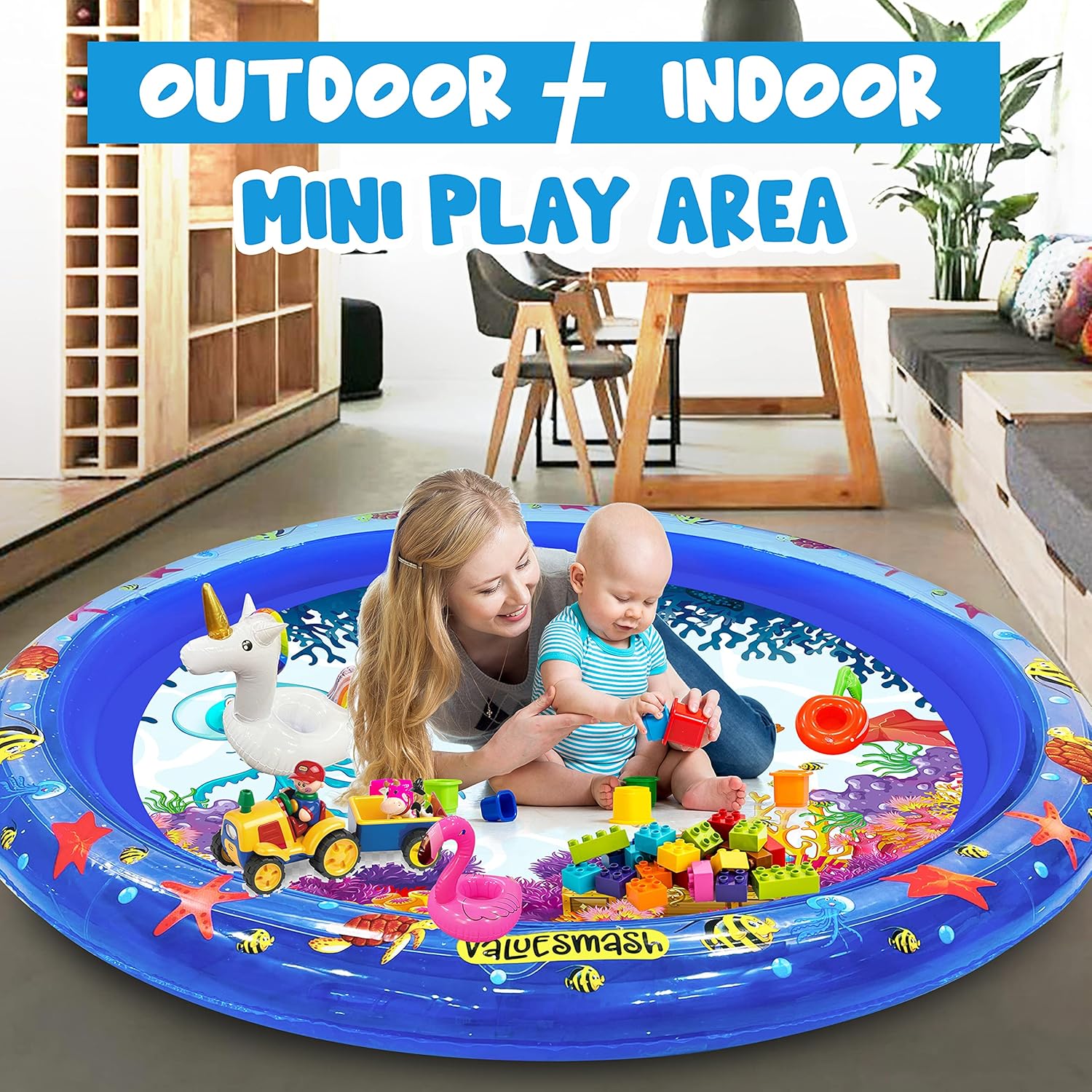 RFAQK Air Inflatable Splash Pad and Pool for Toddlers and Dogs-4 in 1 Sprinkler for Kids and Pets with Toys-Durable Wading Kiddie Pool-Outdoor Water Toys for Ages 1-12 Years Old: Toys & Games