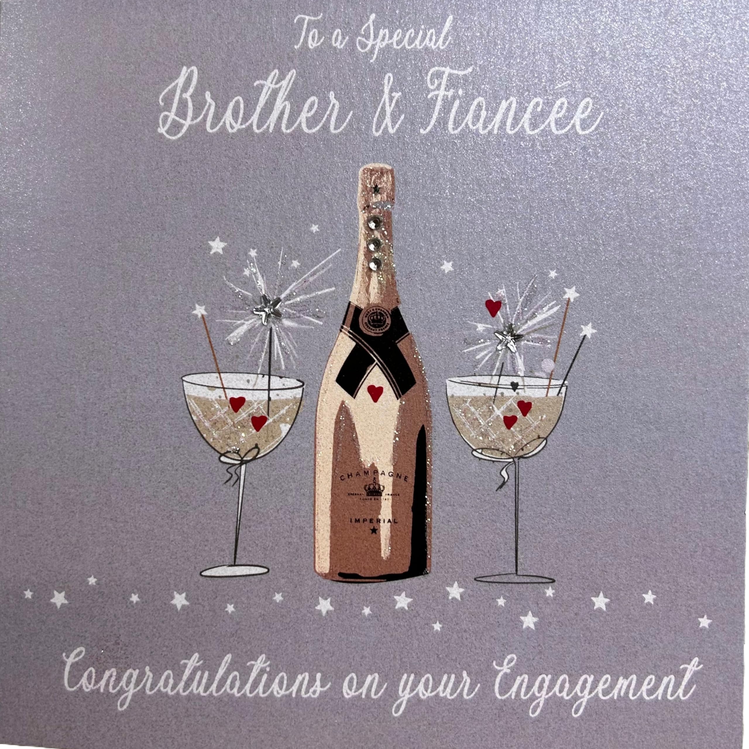 WHITE COTTON CARDS To a Special Brother and Fiancée Congratulations on Your Engagement Handmade Card, MPD1