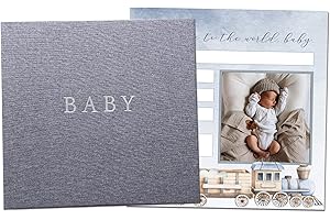 Peachly Baby Boy Memory Book | First Year Keepsake for Milestones | Simple Scrapbook for Boy Milestones | Grey Linen - Finn
