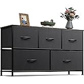 WLIVE Dresser for Bedroom with 5 Drawers, Wide Chest of Drawers, Fabric Dresser, Storage Organizer Unit with Fabric Bins for Closet, Living Room, Hallway, Charcoal Black