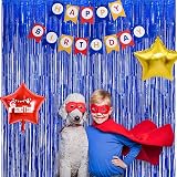 GREATRIL Dark Blue Foil Fringe Curtain 1m x 2.5m Pack of 2 Backdrop view 2