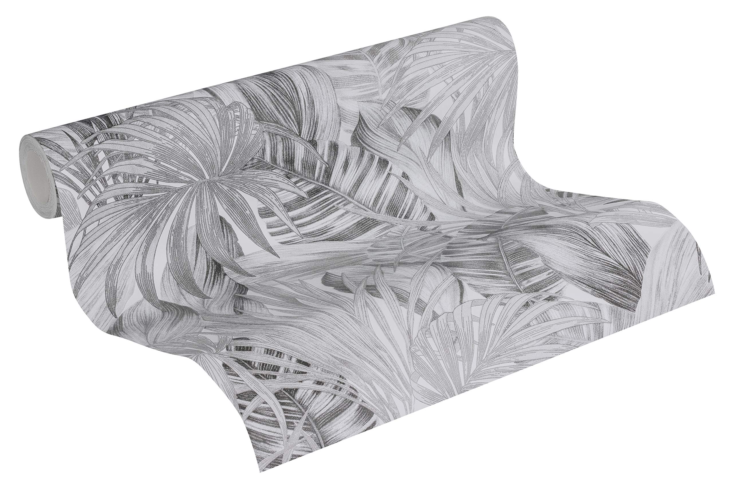 A.S. Création Palm Wallpaper Greenery Non-Woven Wallpaper 10.05 m x 0.53 m Black White Grey Made in Germany 368203 36820-3