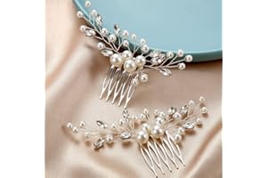 Ysleen 2 Pcs Wedding Pearl Hair Comb Bride Pearl Crystal Headpiece Flower Side Combs Hair Clip Bridal Hair Accessories for Girls Wedding Brides Bridesmaid Rhinestone, Silver