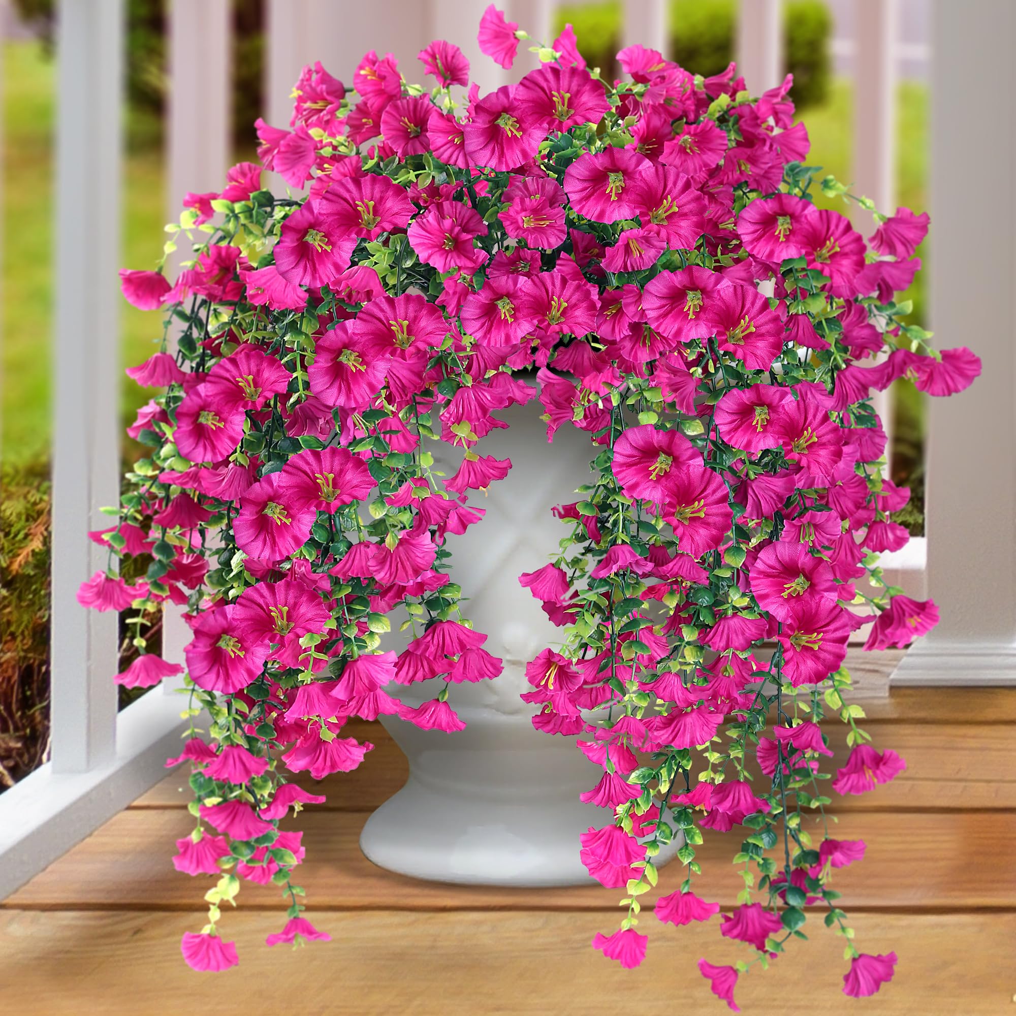 Artificial Hanging Realistic Morning Glory Vines 2PCS Faux Silk UV-Proof Outdoor