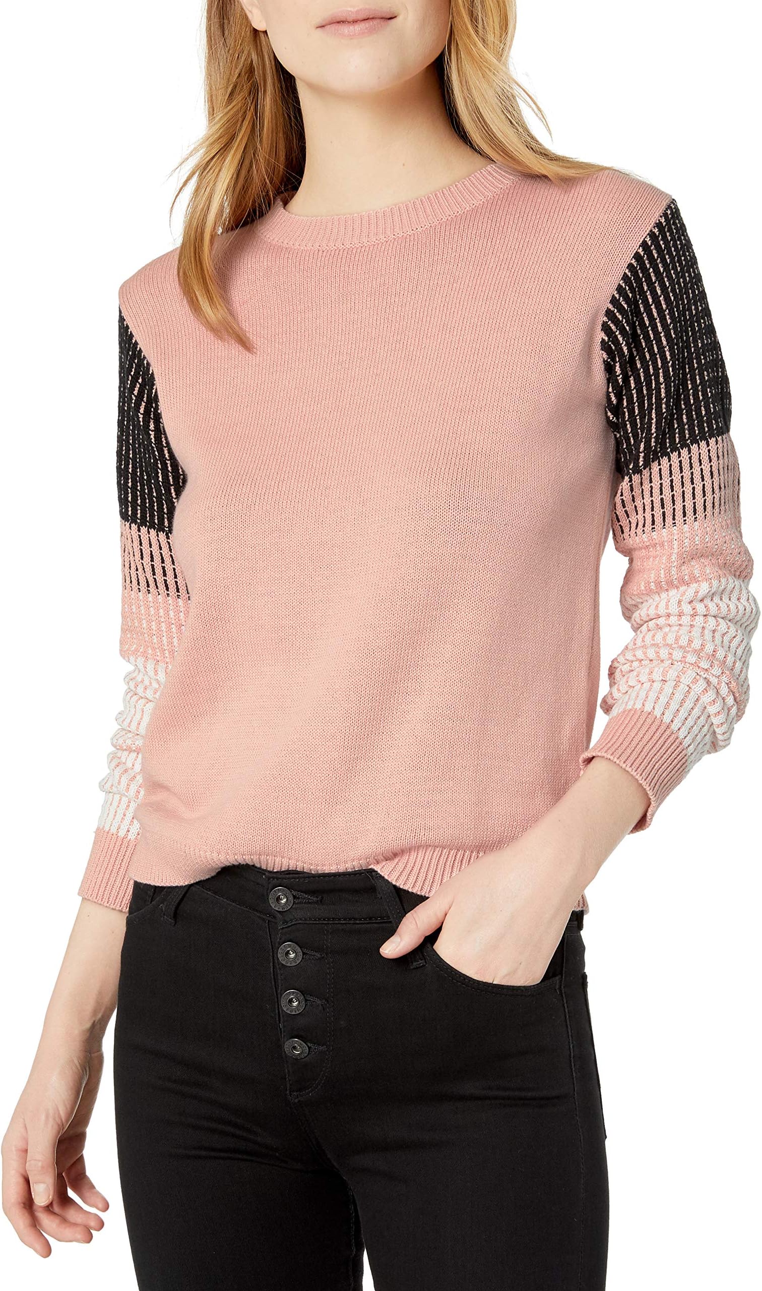 Women's Contrast-Sleeve Cotton Sweater