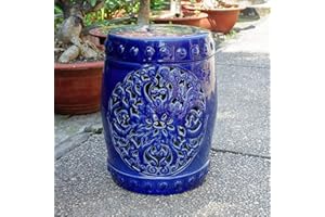 International Caravan Isfahani Ceramic Garden Stool in Navy