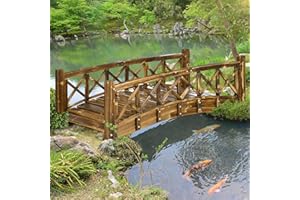 Outsunny 4FT Wooden Garden Bridge, Arc Footbridge with Safety Rails, Outdoor Decorative Landscaping for Pond Backyard Stream,