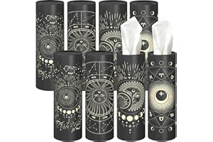 8 Pack Car Tissue Holder with 3-ply Facial Tissues Bulk, UBTKEY Car Tissues Cylinder, Round Tissue Boxes for Car, Round Tube Car Tissue Box Round Container for Home Office Bathroom (Moon Pattern)