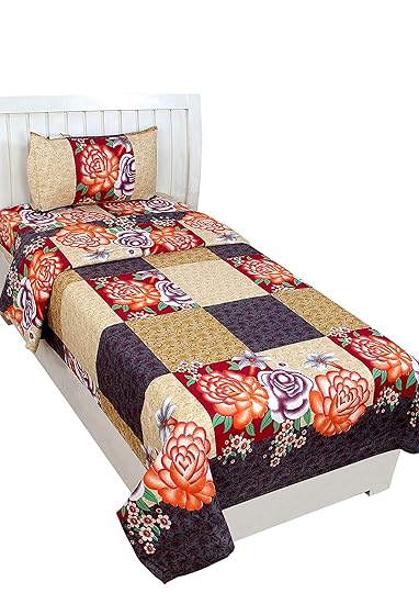 BSB Trendz 3D Printed 180TC Polycotton Bedsheet with 1 Pillow Cover, Single, Black