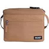 PackIt Freezable Essential Lunch Cooler, Almond, Built with EcoFreeze Technology, Fully Freezable, Collapsible, Reusable, With Adjustable Crossbody Strap, Top Clip Handle, Designed for Fresh Office