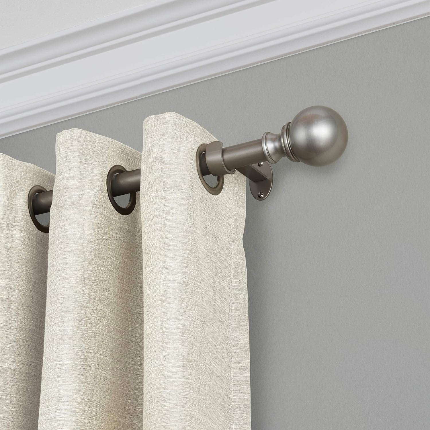 Elrene Home Fashions Cordelia 1" Window Drapery Single Curtain Rod with Globe Ball Finial, 28"-48" Adjustable, Polished Nickel: Home & Kitchen