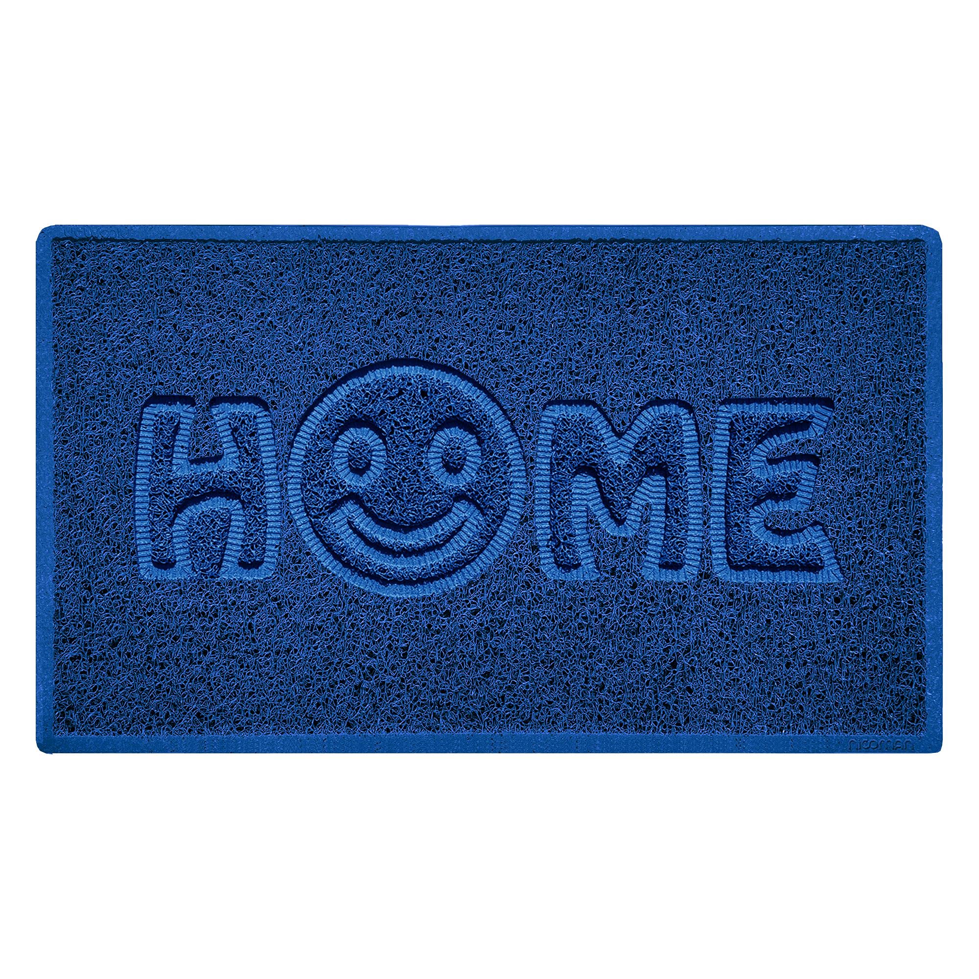 Nicoman SMILEY FACE Embossed Shape Door Mat Dirt-Trapper Washable Barrier Doormat-(Use Indoor or Sheltered Outdoor)-(75x44cm/29.5x17.3inches,Medium) Blue