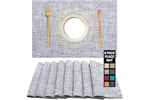 QPIX DIGITAL Cloth Placemats Set of 8, Double Thickened Washable Dining Table Mats Place Mats Indoor/Outdoor Linen Place Mats for Dinner Table Durable Table Mats Easy to Clean(Silver Gray)